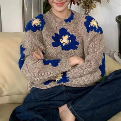 Women Pullover Floral Intarsia Jumper Cashmere Sweater Women