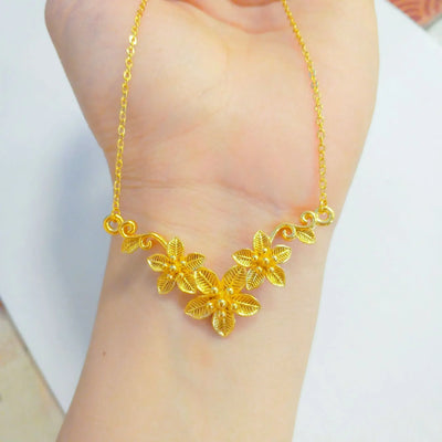 Happy Flower Wedding Necklace 9999 real gold 24K  Women's Life-to-Life Wedding Gift