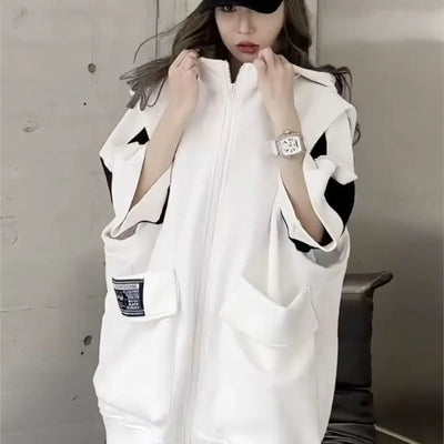 Sleeveless Design Sense Niche Personality Pocket Mid-Length Loose Hoodie Coat Women's Fashion