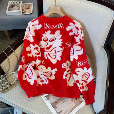 Thick And Soft Dragon Year Red Sweater For Men And Women Celebrating The New Year Lovers Sweater Bottom Top Men