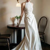 Hepburn Style Light Wedding Dress Vintage Lace Veil Bridal Temperament Entry Lux Satin Skirt