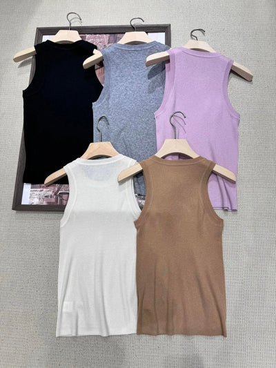 Lp* Spring And Summer New Silk Wool Sleeveless Knitted Tank Vest Simple Commuting Lazy Solid Color Foundation
