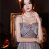 New Blue Color Long Sequined off-Shoulder Host Chorus Conductor Female Dress