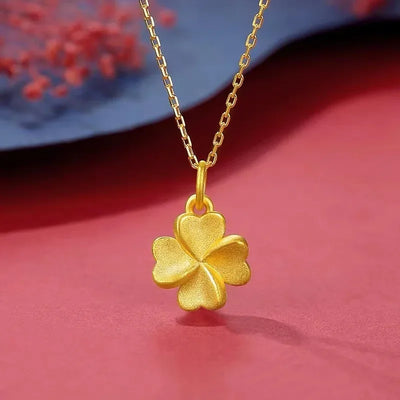9999 real gold 24K yellow gold Necklace Women's Clavicle Chain High-grade Niche Clover Pendant