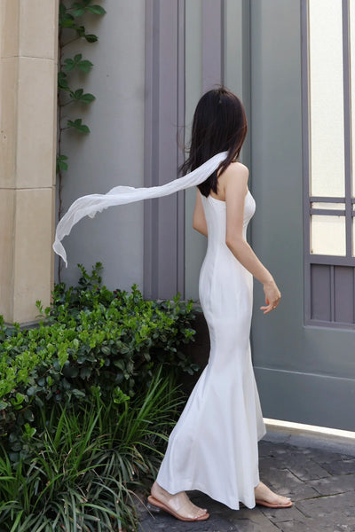 2024 Summer New Women's Wear Pure desire for minimalist off shoulder diagonal strap dress 0516