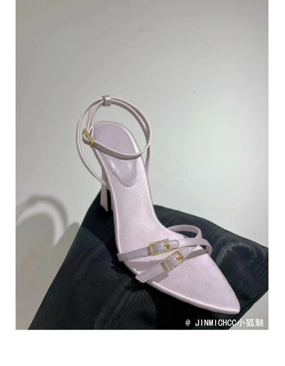 Open Toe Cross Straps Sandals Ankle Rhinestone Buckle High Heels Sexy Women Summer Classic Party Dress Shoes Rubber Sole