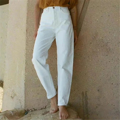 White Jeans For Women High Quality Cotton Straight Bottoms 2024 Luxury New Trousers For Women