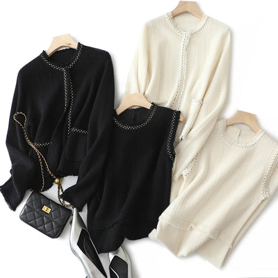 masigoch france winter new jacquard knitwear luxury knits 100% cashmere cardigan plus sweater dresses two piece set