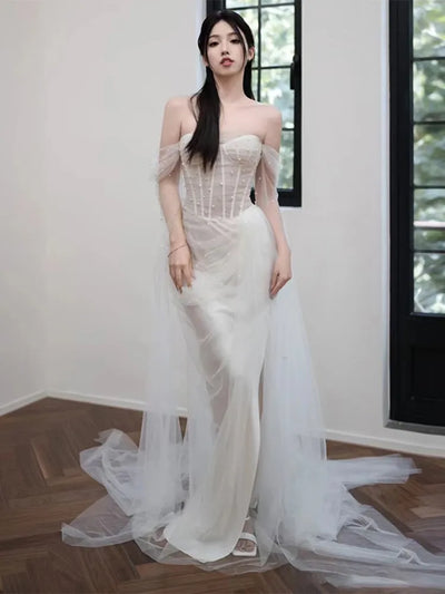 Korean-Style Light New Wedding Dress Dream Veil Banquet Bride off-Shoulder Heavy Work
