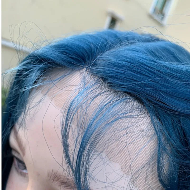Blue Women's Wig Long Hair Curly Hair Realistic Wigs