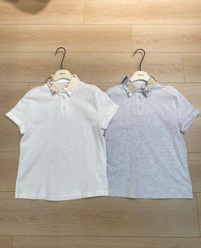 24 Spring New Short Sleeve T-shirt Embroidery Lapel Sequins POLO Shirt Cotton Women Short Sleeve Tops B*C