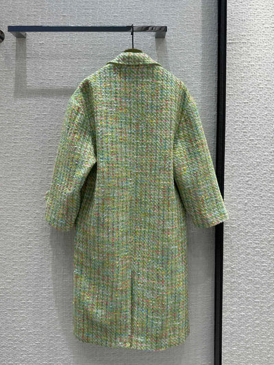 EVACANDIS Women England Style Green Wool Blends Long Coat Autumn New Loose Straight Sweet Chic Elegant Colorful Weave Vintage