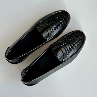 New Non-slip Wear-resistant Rubber Sole Leather Woven Loafers Womens Shoes