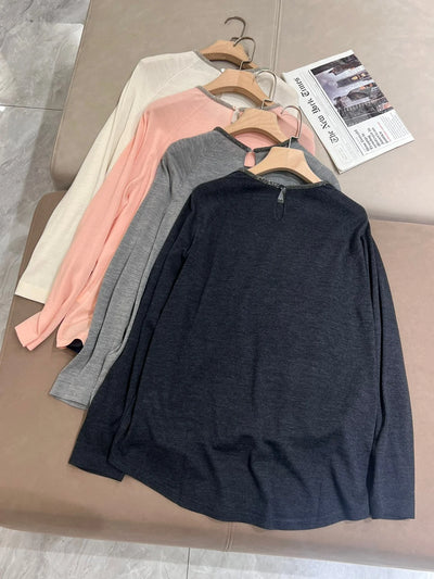 Bc* Italian Spring And Summer New Ultra-thin Sunscreen Silk Wool Long-sleeved T-shirt Casual Loose Knitted Blouse Woman