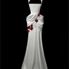 White mist Red dust slim-fit waist top long satin party birthday dress