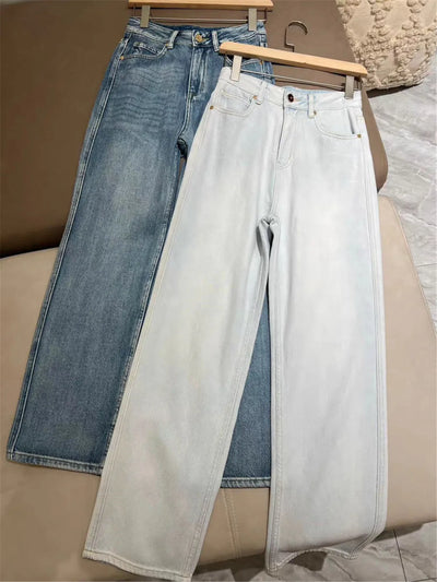 2024 Women's Casual Jeans High Waist Straight Denim Trousers Spring Summer