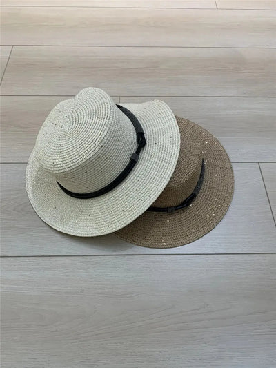 High Quality Women'S Hat  Bead Chain Sequins Braided Straw Hat Sun Hat Beach Hats Summer New