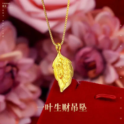 9999 real gold 24K yellow gold Peanut Leaf Necklace One Leaf Wealth Necklace