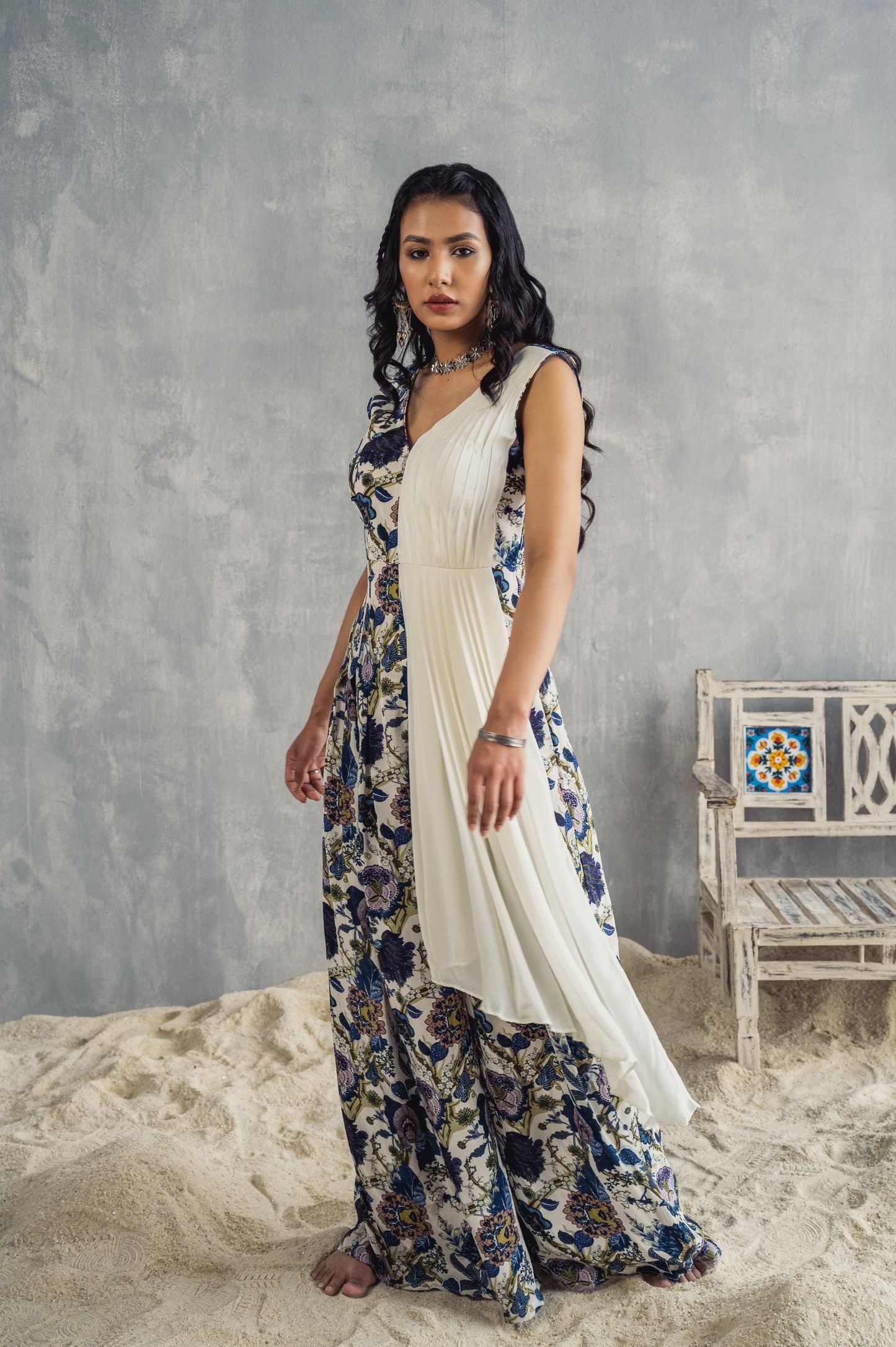 Abelia- Printed Jumpsuit with a Drape Attached-0