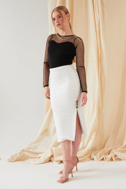 White Lace Bodycon Skirt-4