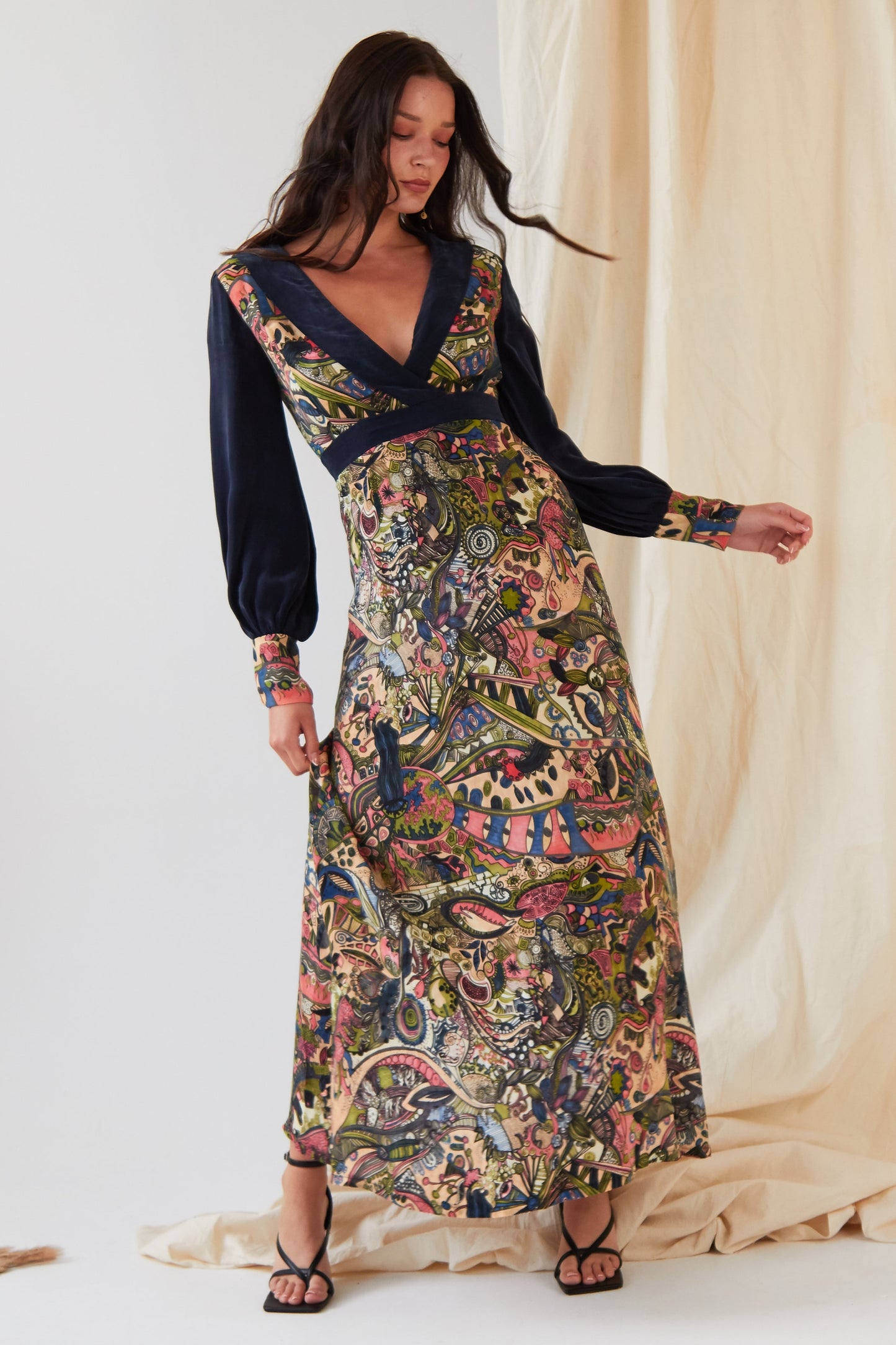 Printed Long Sleeve Maxi Dress-3