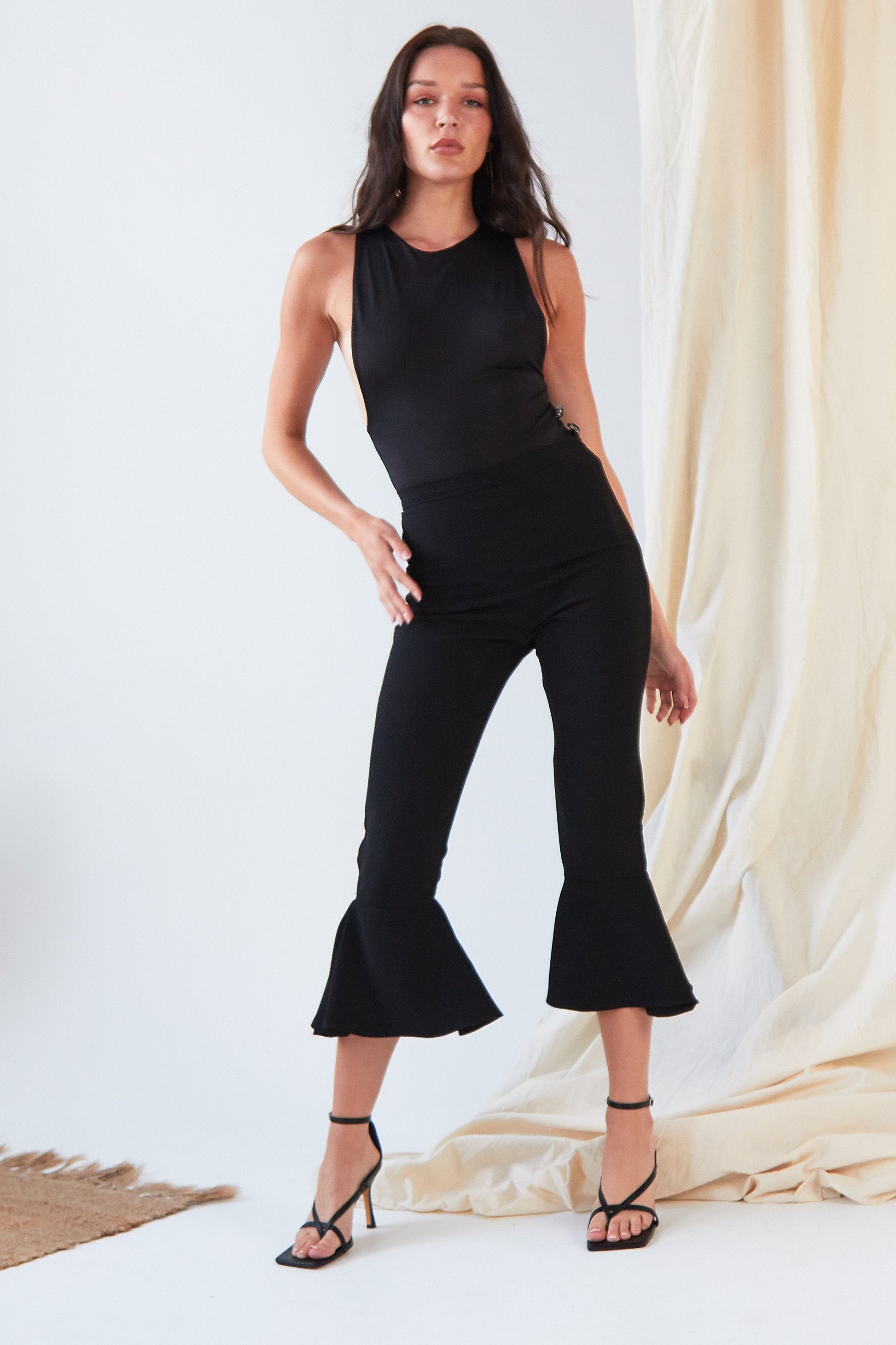 Black Frill Hem Trousers-4