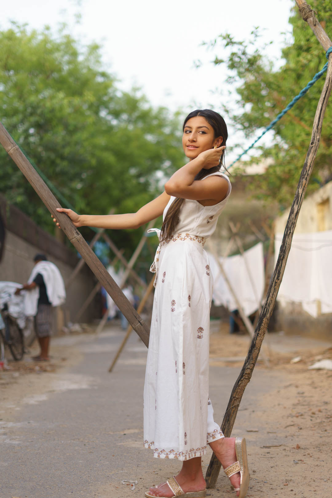 Block Printed White Jumpsuit-2