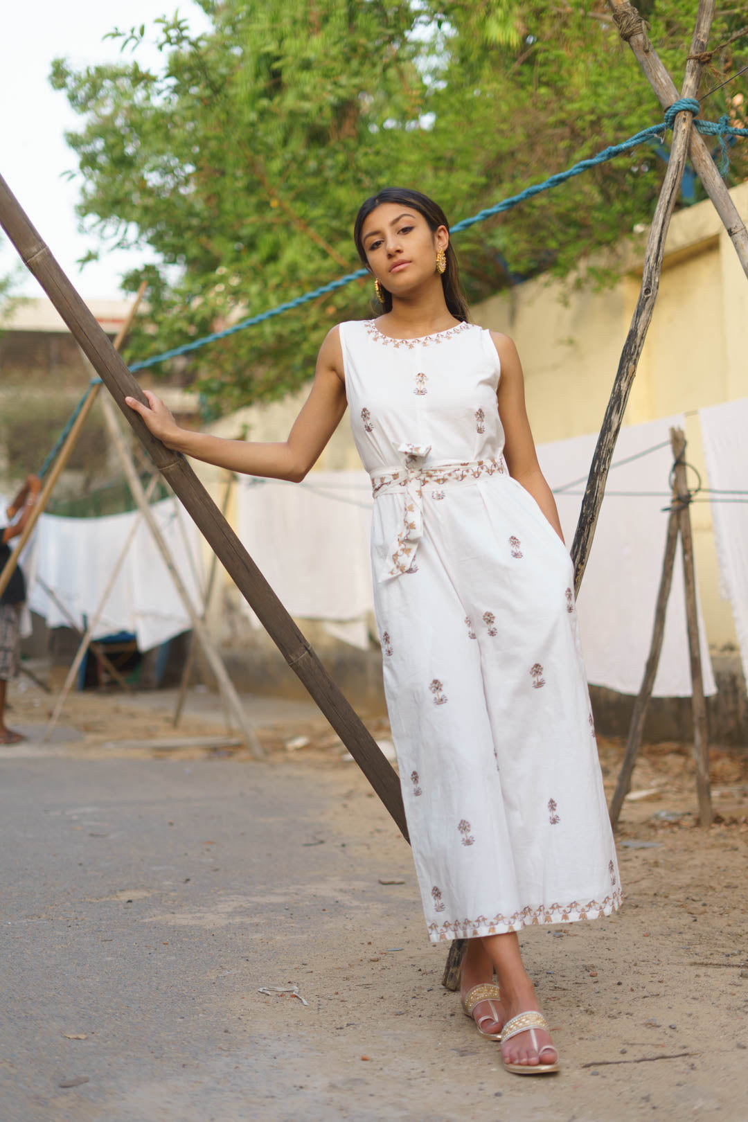 Block Printed White Jumpsuit-1