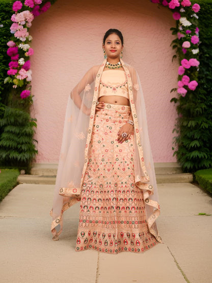 Semi-Stiched Lehenga with Soft Net Fabric & Zari Thread Work by Shreekama-5