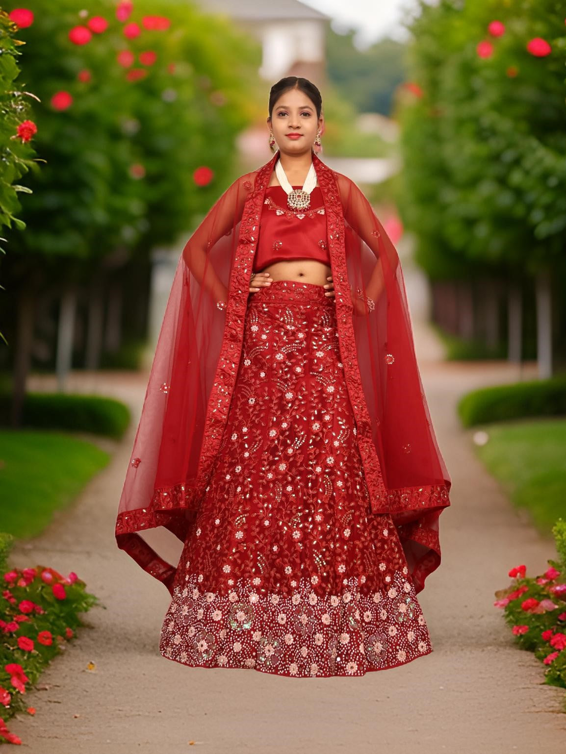 Semi-Stitched Lehenga with Sequin & Embroidery Work by Shreekama-0