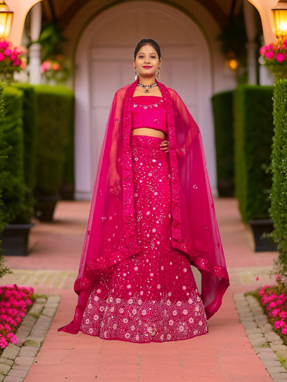 Semi-Stitched Lehenga with Sequin & Embroidery Work by Shreekama-5