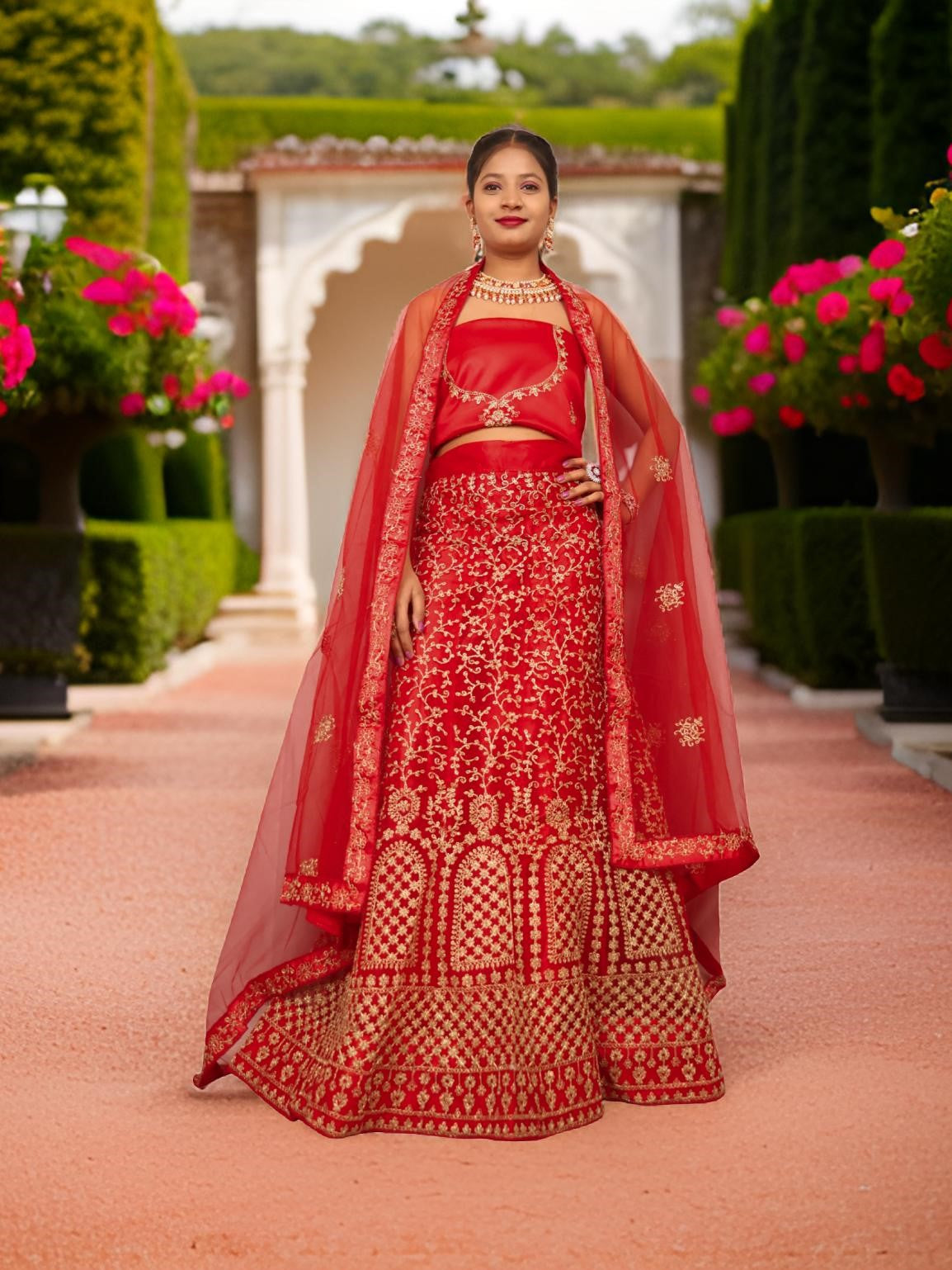 Semi-Stitched Lehenga with Soft Net Fabric & Zari Thread Work by Shreekama-5