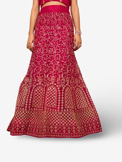 Semi-Stitched Lehenga with Soft Net Fabric & Zari Thread Work by Shreekama-3