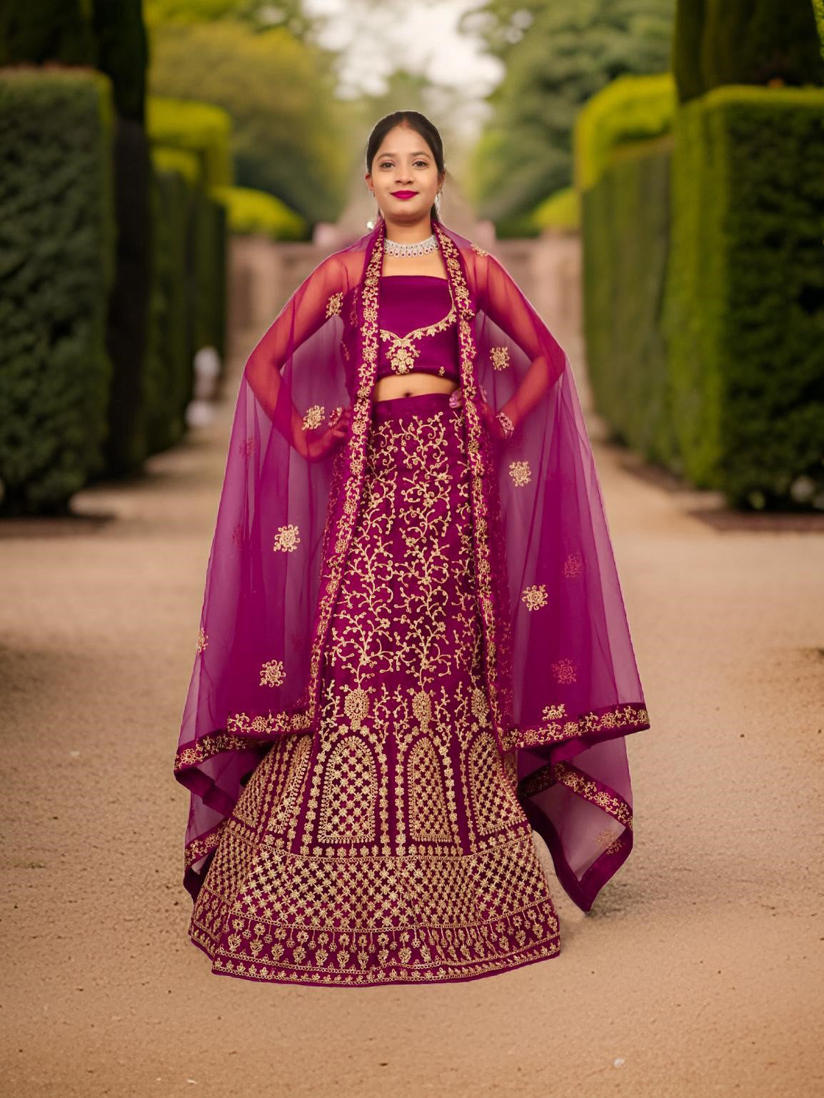 Semi-Stitched Lehenga with Soft Net Fabric & Zari Thread Work by Shreekama-6