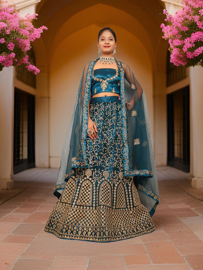 Semi-Stitched Lehenga with Soft Net Fabric & Zari Thread Work by Shreekama-7