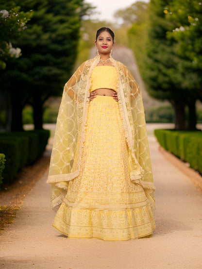 Semi-Stitched Lehenga with Embroidery & Golden Sequin work by Shreekama-5