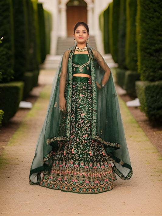 Semi-Stitched Lehenga with Embroidery & Zari Thread Work by Shreekama-0