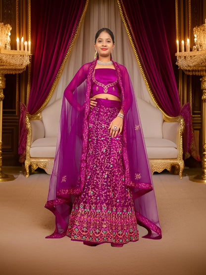 Semi-Stitched Lehenga with Embroidery & Zari Thread Work by Shreekama-5