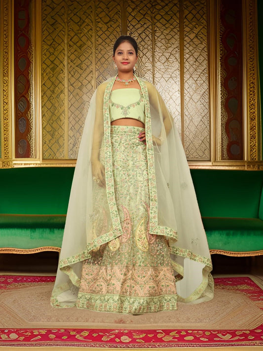 Semi-Stitched Lehenga with Embroidery & Zari Thread Work by Shreekama-0