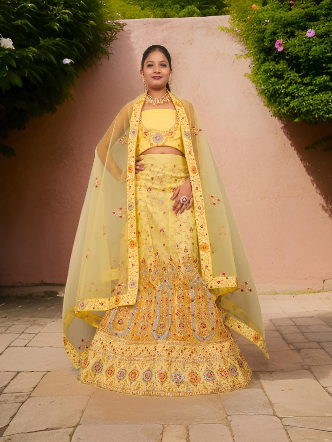 Semi-Stitched Lehenga with Embroidery & Zari Thread Work by Shreekama-5