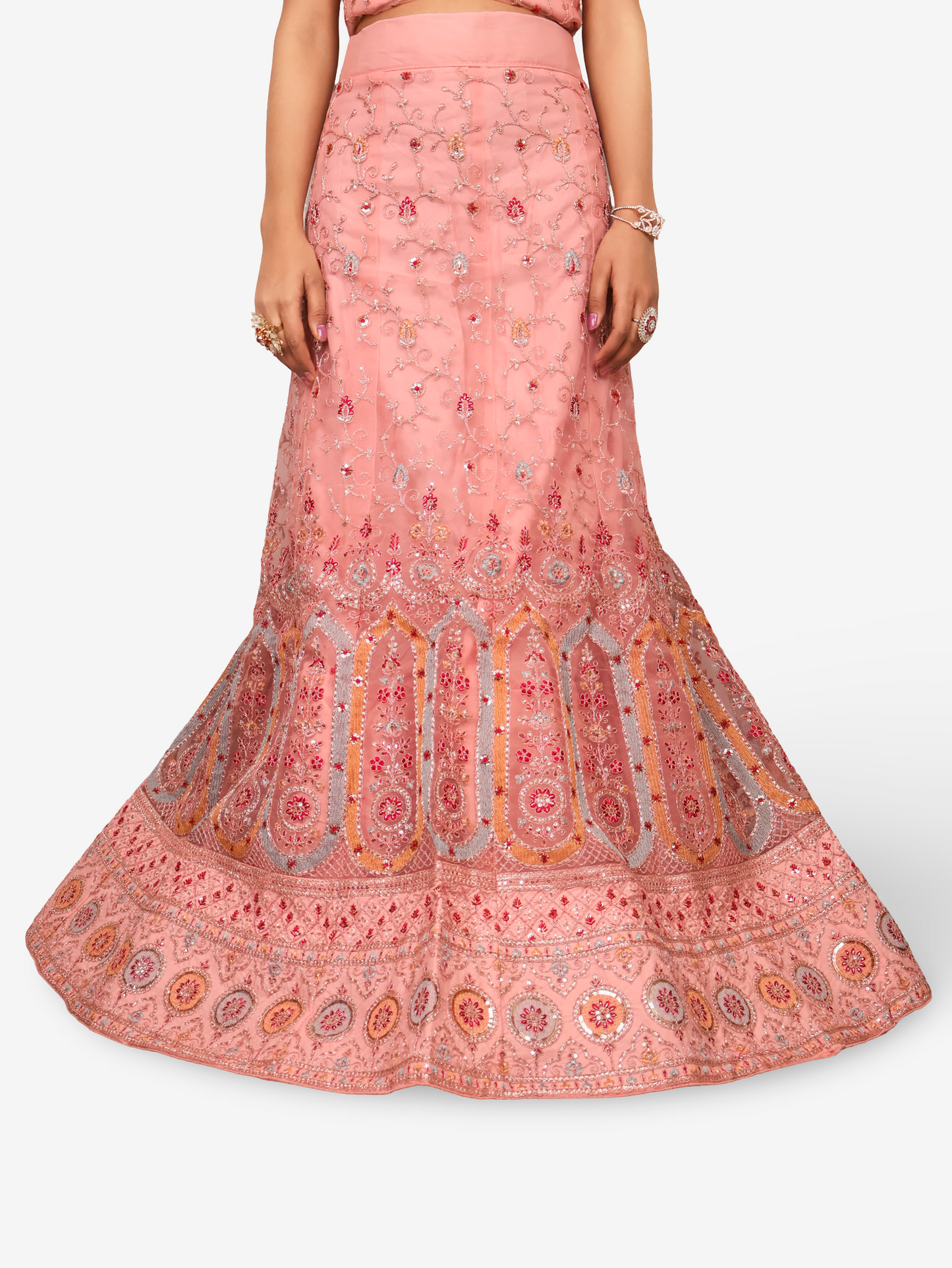 Semi-Stitched Lehenga with Embroidery & Zari Thread Work by Shreekama-3