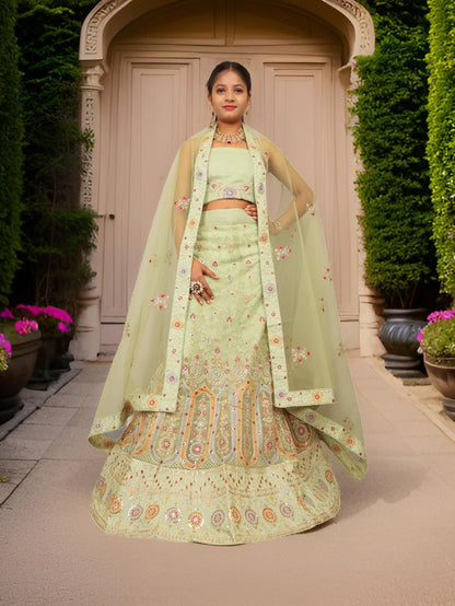 Semi-Stitched Lehenga with Embroidery & Zari Thread Work by Shreekama-6