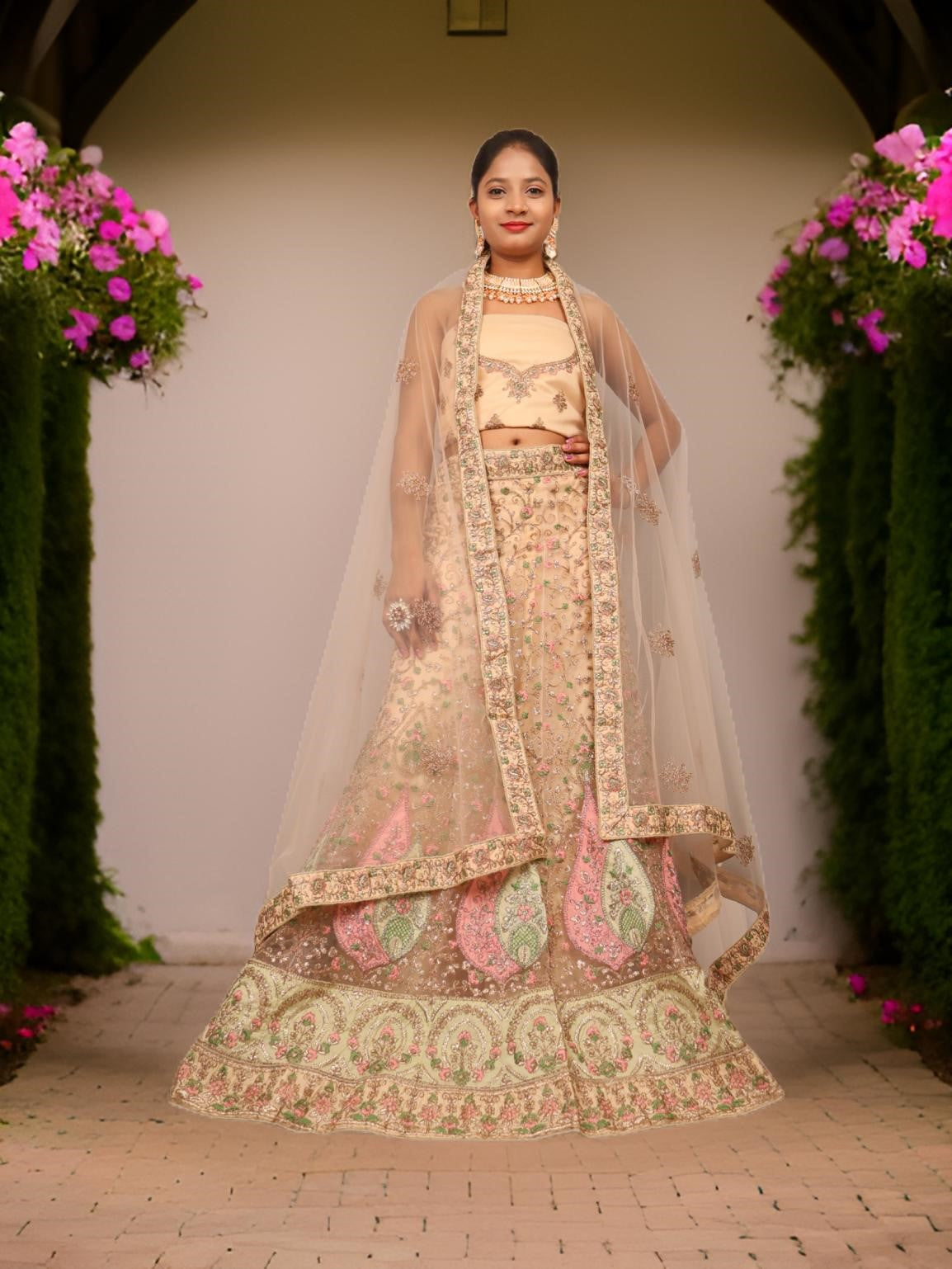 Semi-Stitched Lehenga with Soft Net Fabric & Zari Thread Work by Shreekama-5