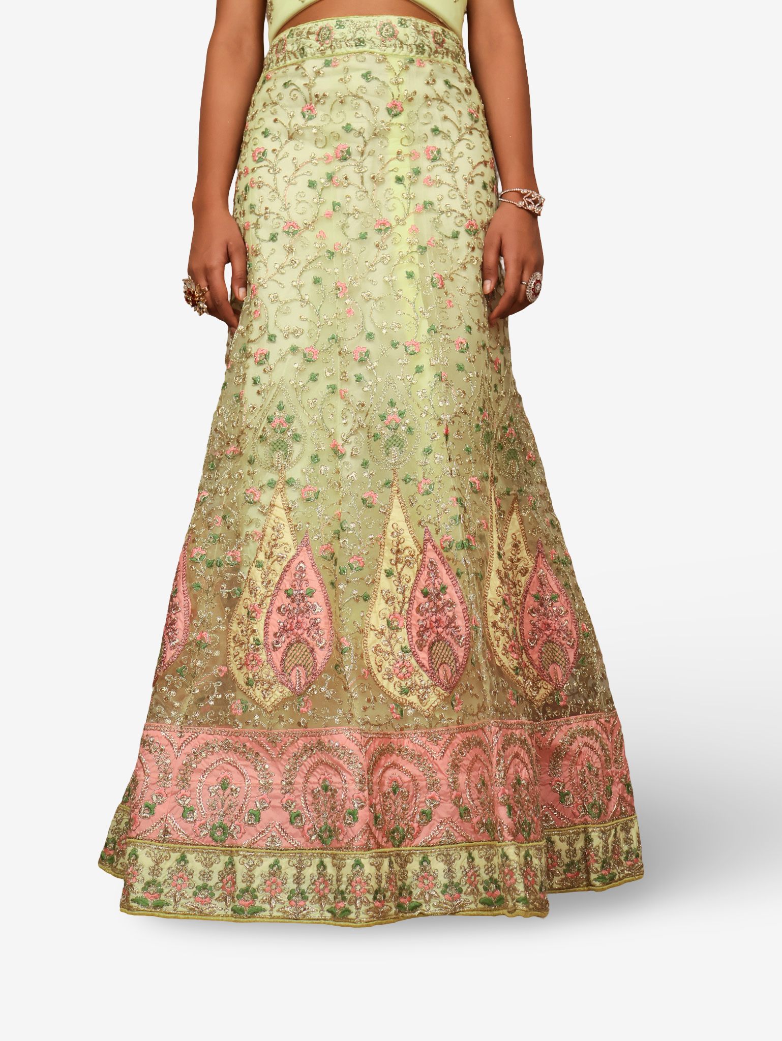 Semi-Stitched Lehenga with Soft Net Fabric & Zari Thread Work by Shreekama-3