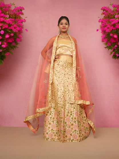 Semi-Stitched Lehenga with Soft Net Fabric & Zari Thread Work by Shreekama-5