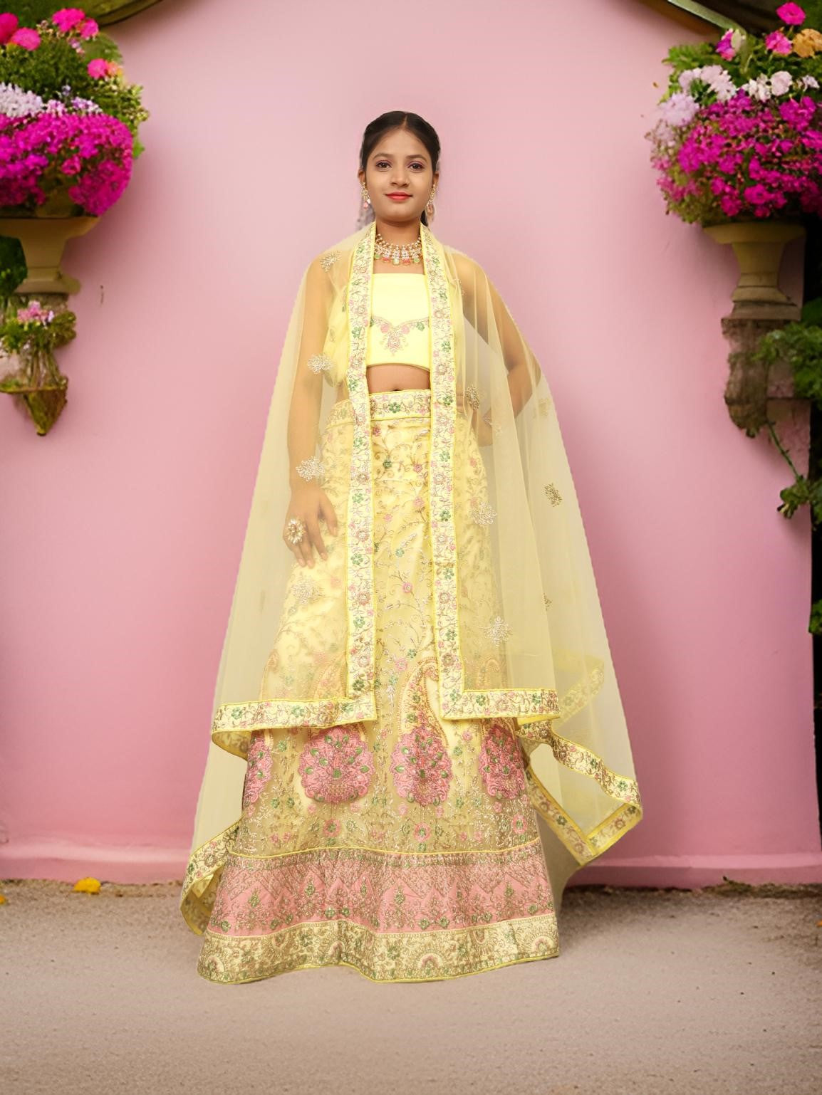 Semi-Stitched Lehenga with Soft Net Fabric & Zari Thread Work by Shreekama-5