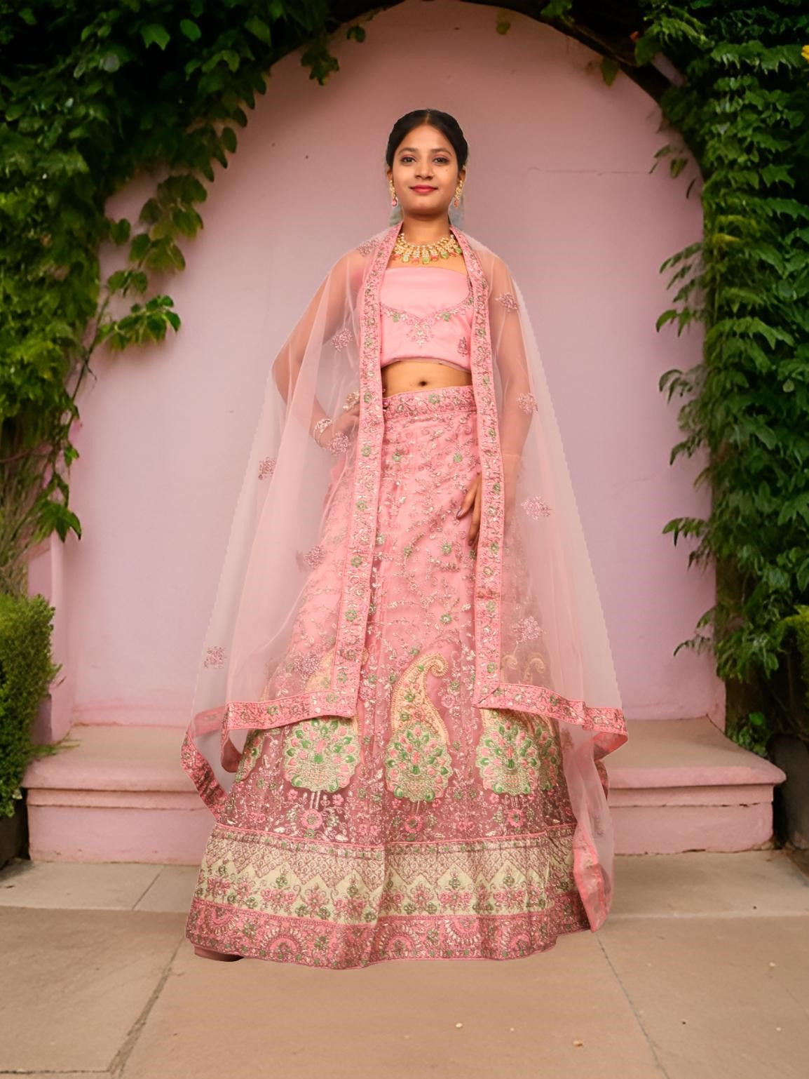 Semi-Stitched Lehenga with Soft Net Fabric & Zari Thread Work by Shreekama-7