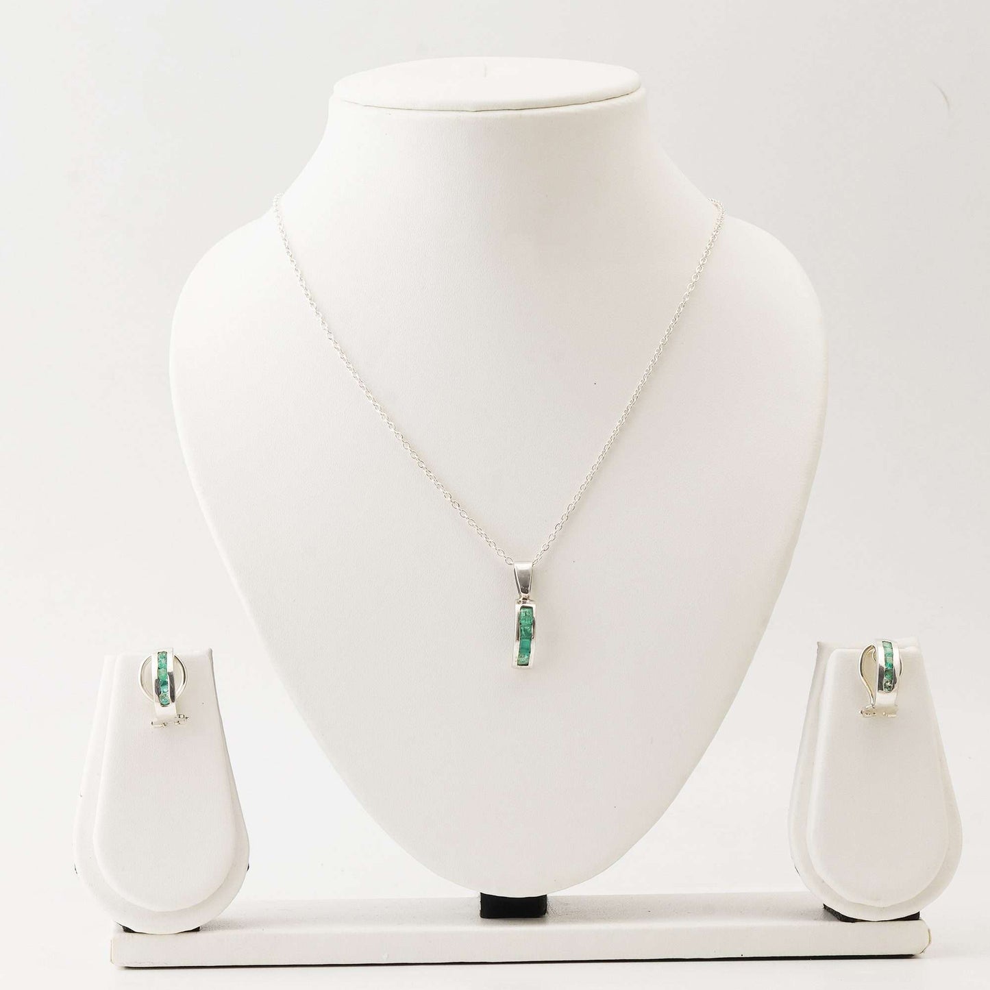 Set Emerald Dangling with 0.80 CT Pendant and 1.80 CT Earrings in Italian Silver-0