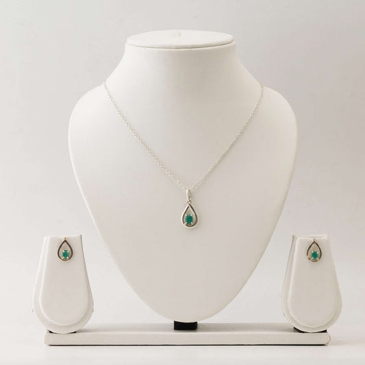 Oval Emerald Set with 0.75 - 1 CT Pendant and 1 - 1.5 CT Earrings in Italian Silver-0