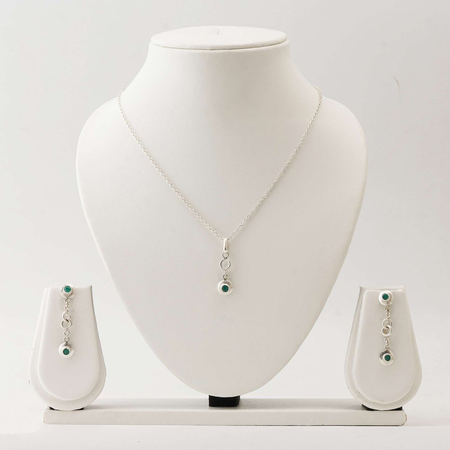 Round Emerald Set with 0.28 - 0.60 CT Pendant and 1 - 1.25 CT Earrings in Italian Silver-0